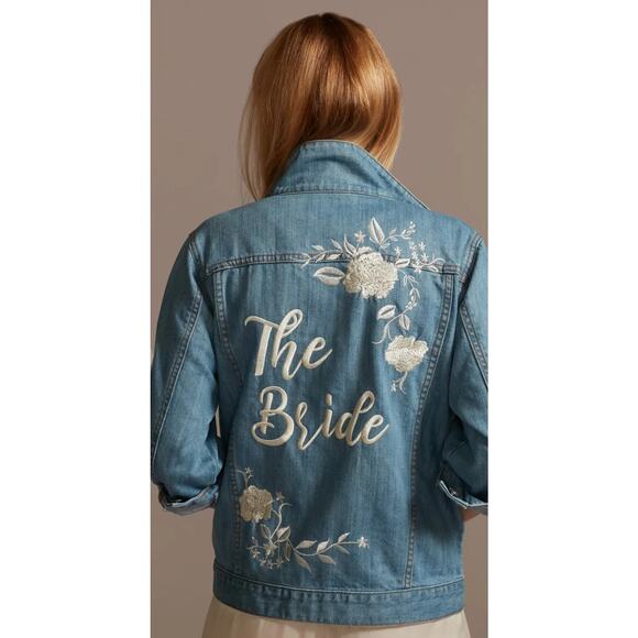 Bridal Jackets & Blazers - Bride Embroidered Jean Jacket